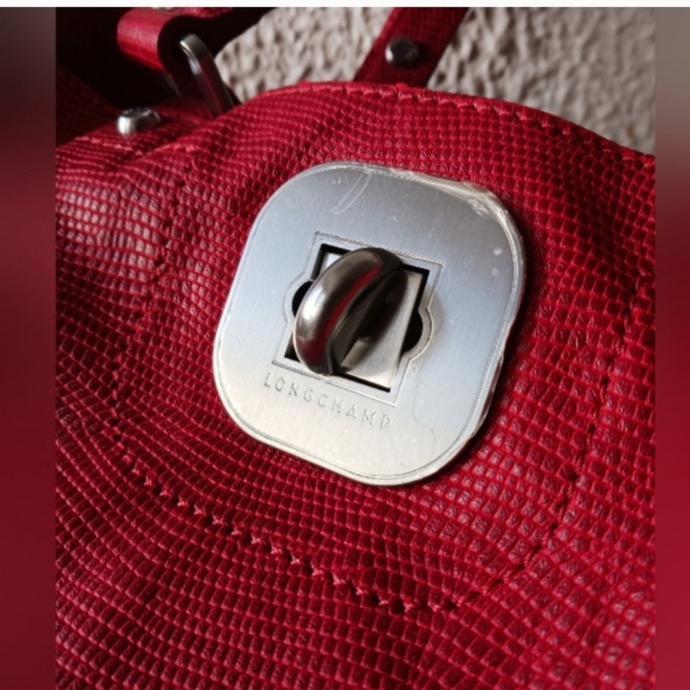 NWT Longchamp Vermillion red genuine leather bucket, tote,handbag bag - Picture 4 of 16
